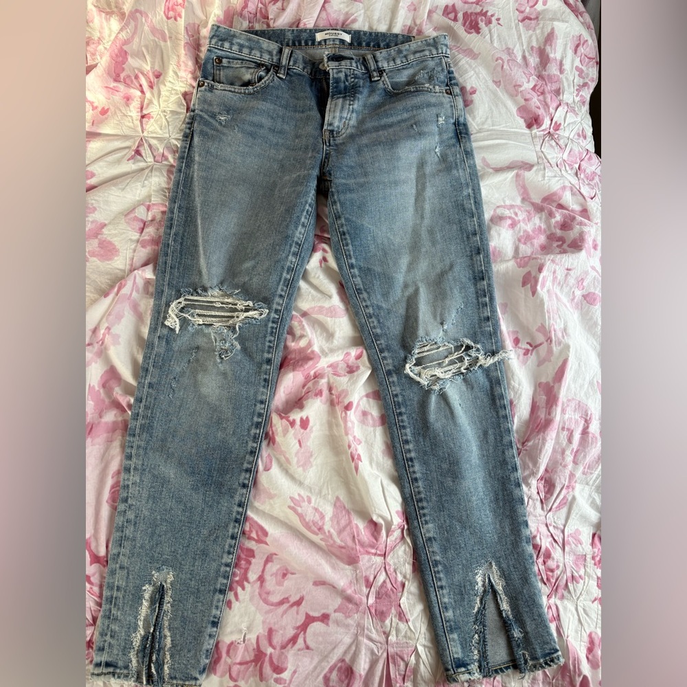 Moussy Light Blue Distressed Skinny Jeans